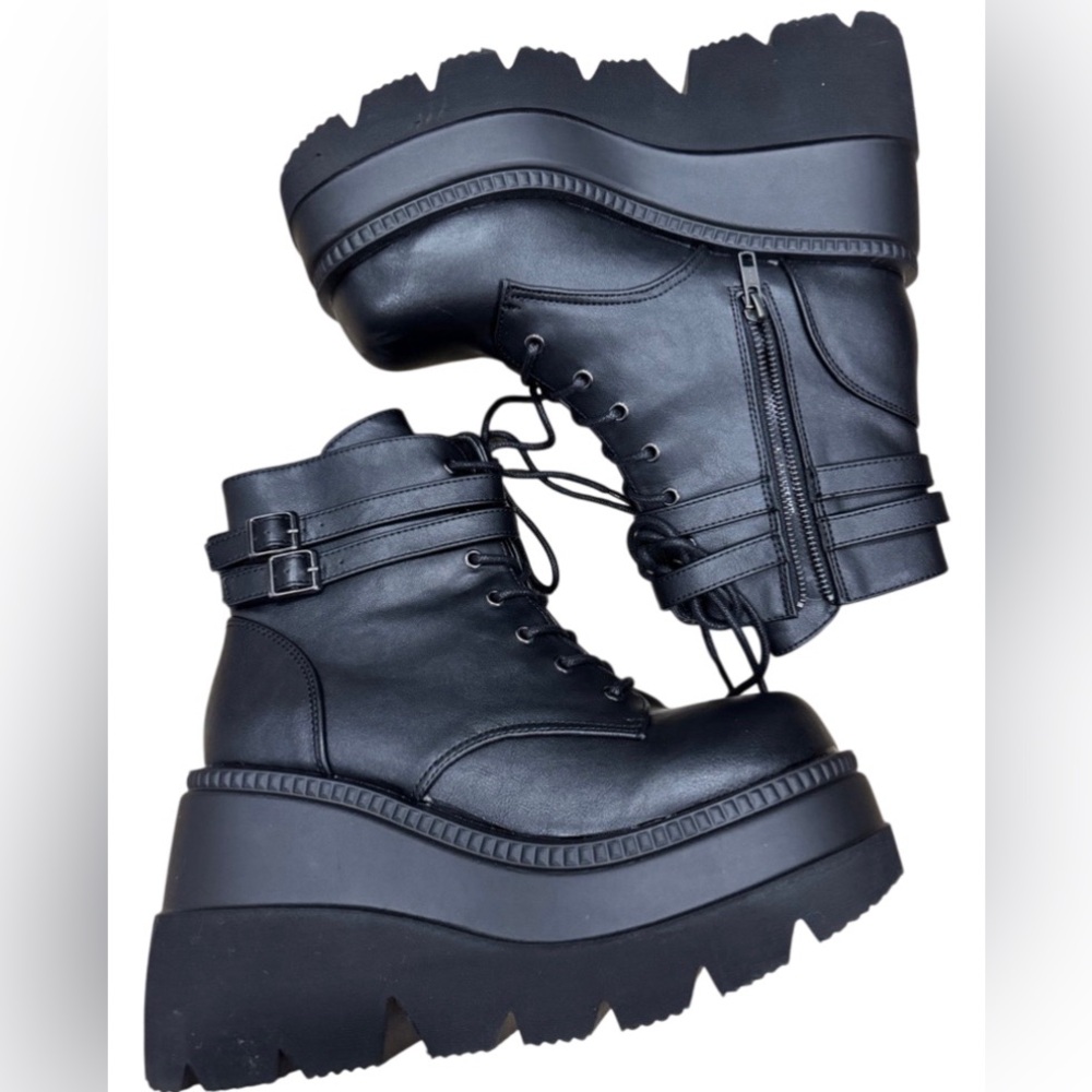 Demonia Black Extreme Platform Boots with Buckles